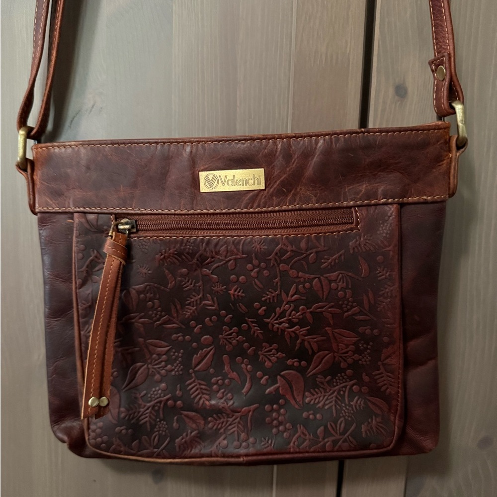 Valenchi Leather Crossbody with Embossed Floral Panel - Picture 2 of 9